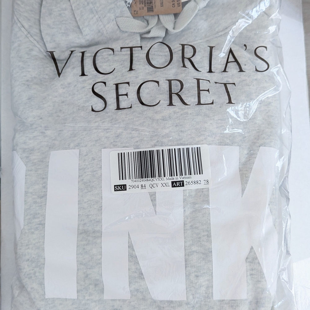 PINK Victoria's Secret Fleece Campus Hoodie Heather Stone Grey Logo XXL New